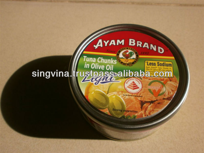 Ayam brand TuNa light chunks in Olive iol 170g products,Singapore Ayam