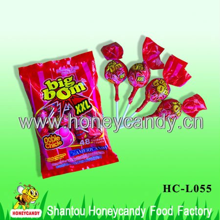 28g Big Bom Twisted Wrapper Round Fruit Lollipop with Bubblegum,China ...