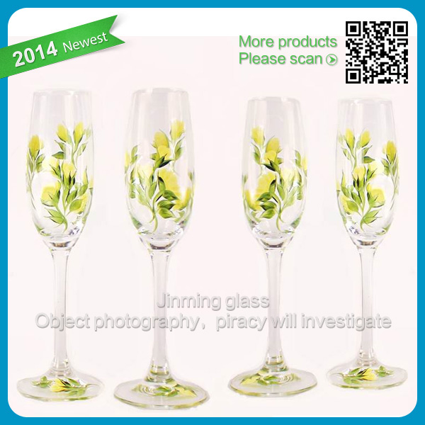 Crystal Champagne Flutes Yellow Roses Floral Wedding Toasting Glass products,China Crystal 