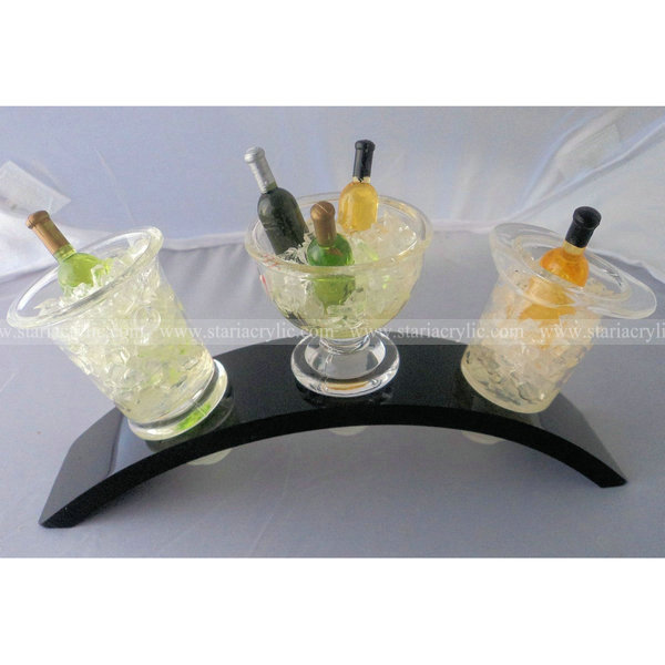 Black 3 Slot Arced Bar Display of Bucket Bottle Stoppers Holder, Wine ...