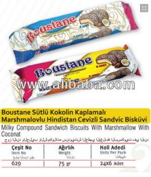 BOUSTANE 75 GR. MILKY COMPOUND SANDWICH BISCUITS WITH MARSHMALLOW