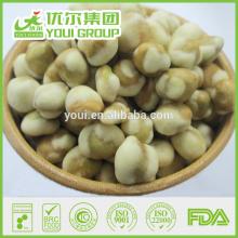 Savory crispy natural garlic coated green pea snacks