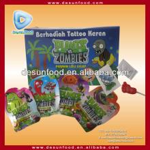 Zombie vs Plants lollipop with powder candy and tattoo