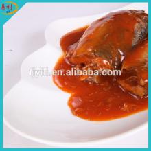 Canned mackerel fish in pepper from fish canning factory