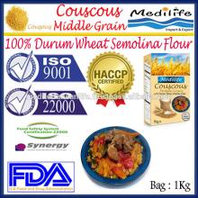 Tunisian Middle Grain Couscous, High Quality of Tunisian whole meal Couscous Medium, Bag 1 Kg
