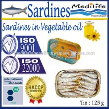 Sardines in Vegetable Oil ,100% High Quality of Sardines Vegetable Oil 125 g