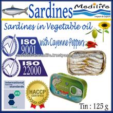 Sardines in Vegetable Oil with Cayenne Peppers,100% High Quality of Sardines Vegetable Oil with Caye