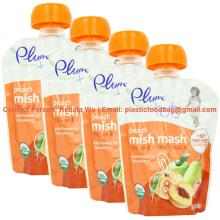 Plastic standing squeeze pouch with corner spout