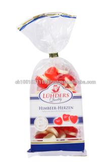 Luehders Raspberry Fruit Gums Hearts with vanilla foam