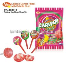 18g fruity flavor filled round lollipop with bubble gum