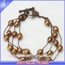 2014 China Latest Design Wholesale Natural Freshwater Leather  Braid ed Bracelet