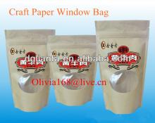 Stand Up Kraft  Paper  Bag With Window/ Foil  Lined Craft  Paper  Bag With Zipper Top