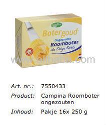 CAMPINA 250 gram UNSALTED BUTTER 82%, LACTIC (NIZO METHOD). ORIGIN: DUTCH /  HOLLAND  / NETHERLANDS