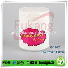 170cc HDPE wide mouth plastic chewing gum white bottle,cheap bulk price plastic color candy round ja