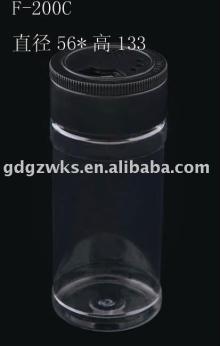 200ml Clear PET Pepper Powder Container with Black Sifter Cap
