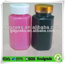 hexagonal pink color plastic pill bottle,200cc green PET vitamin E container,plastic tablets bottle
