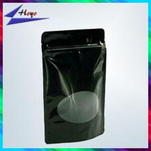 plastic stand up pouch with clear window and zipper tear notch