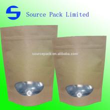Ziplock Kraft paper bags with window/stand up window paper bag with zipper