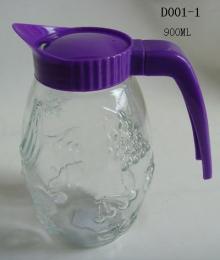 glass  juice   bottle  with purple lid