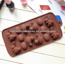 Wholesale food grade stock lot 14 cells rabbit egg duck shaped silicone chocolate mold