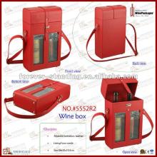 Red leather double wine box with window