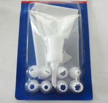 white plastic cream cake decorating bag with 8 plastic nozzles,