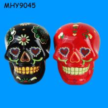 black and red ceramic Mexican skull salt pepper spice shakers