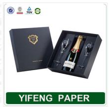 black gift box with flutes for champagne and wine glasses