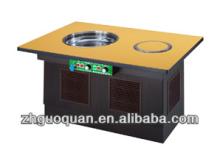 Orange color Wooden table Smokeless barbecue electric hot pot grill