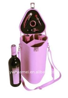 Champagne pu leather wine bottle tote with wine accessories