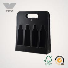Black  Leather   Wine   Carrier  with  Wine  Bottle PVC Window