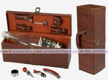 Hot sale! Single bottle PU leather red wine packaging box with handle 4 accessories