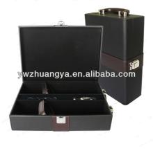 Luxury Black PU Leather Red Wine Box with Wine Accessories