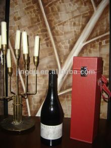 RED WINE BOTTLE CARRIER BOX WITH LEATHER HANDLE HINGED