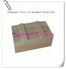 Champagne flutes in handmade wooden box