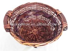 chocolate colored  fruit /egg/bread/storage basket with  wooden  handles