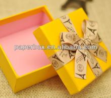 yellow wedding candy box with light brown eifel tower satin ribbon bow