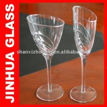 Handmade red wine glasses with lines slantwise mouth