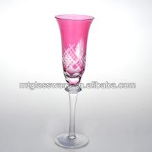 hot sales pink colored flutes with cutting champagne glass