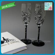 READY TO SHIP hand painted champagne glasses Groom and bride on  bicycle  and vintage flowers popular