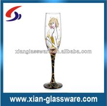 Promotional wholesale cheap high quality decorate champagne glasses/hand painted champagne flutes fo