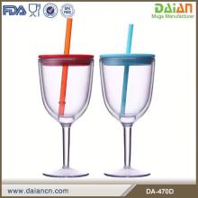 Hot party cup double layer PS/AS red wine mug with lid