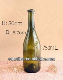 750ml Dark Green Glass Red Wine Bottle With Inner Plug and Plastic Cover