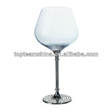 Lead free clear crystal red wine drinking glass cup set with metal stand