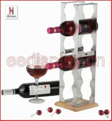 Metallic Countertop Wine Bottle And Glass Display Holder Wooden