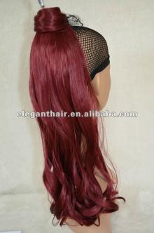 wholesale red wine body wave synthetic hair ponytail with top quality