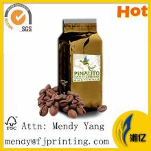 quad seal printed plastic coffee foil bag with valve and closing tie