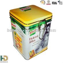bulk tea tin canister  metal   storage   box  with  metal  clip closing lid