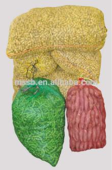 Red and green fruit mesh bags for packing vegetable