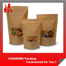 kraft paper stand up pouches with resealable zipper and transparent window